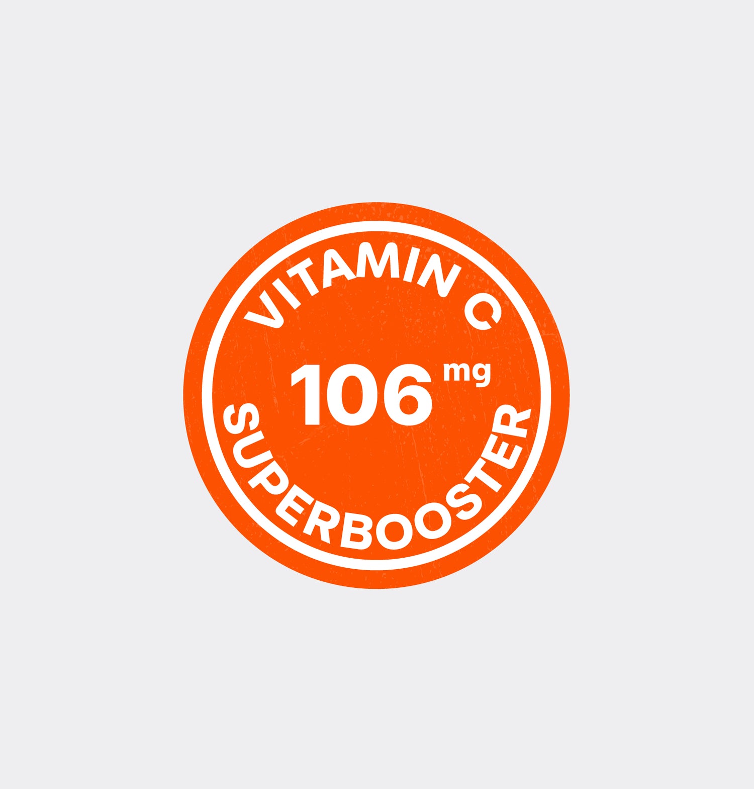 Bright orange circular badge highlighting 106mg of natural vitamin C in Tupan Açaí Brew Camu Camu — a true Amazonian superbooster.