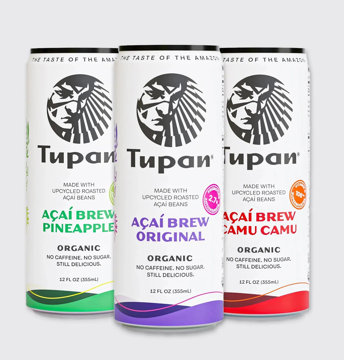Tupan Açaí Brew Variety Pack with Original, Pineapple and Camu Camu flavors.