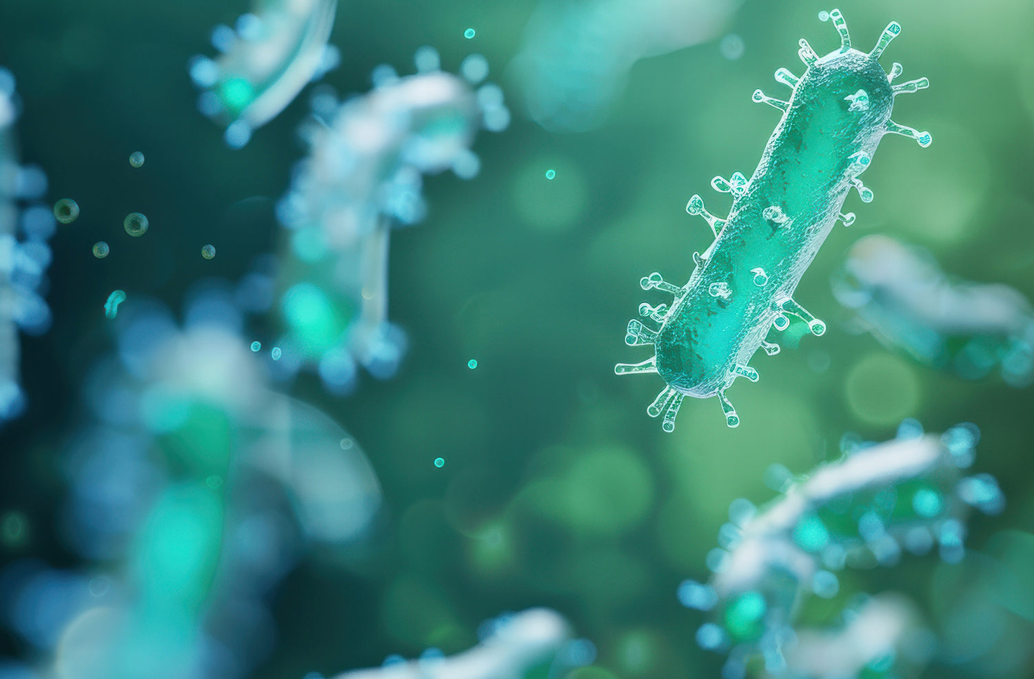 3D visualization of beneficial gut bacteria supported by natural prebiotics — showcasing the functional microbiome benefits of Tupan’s açaí brews.