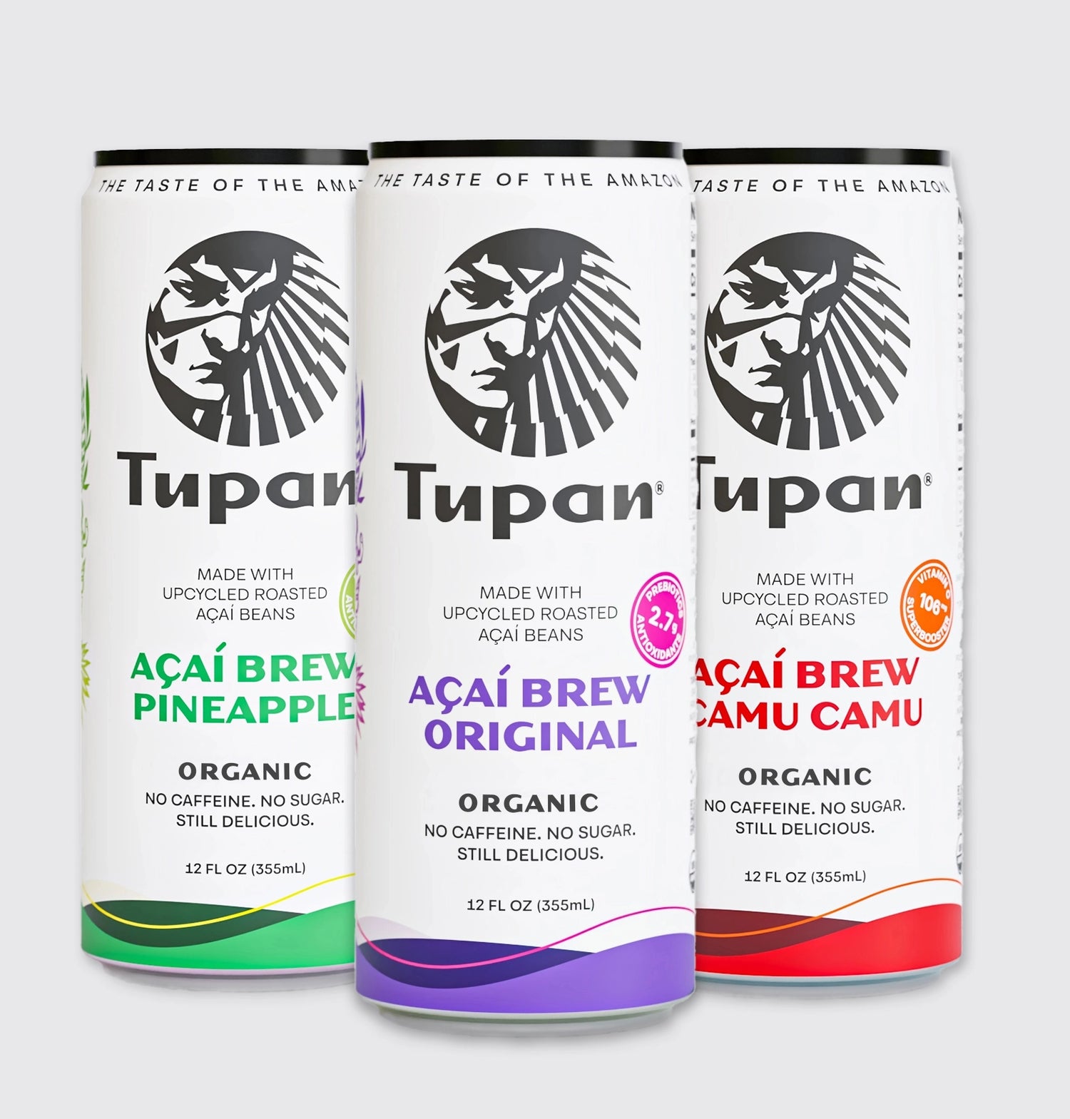 Tupan Açaí Brew Variety Pack with Original, Pineapple and Camu Camu flavors.
