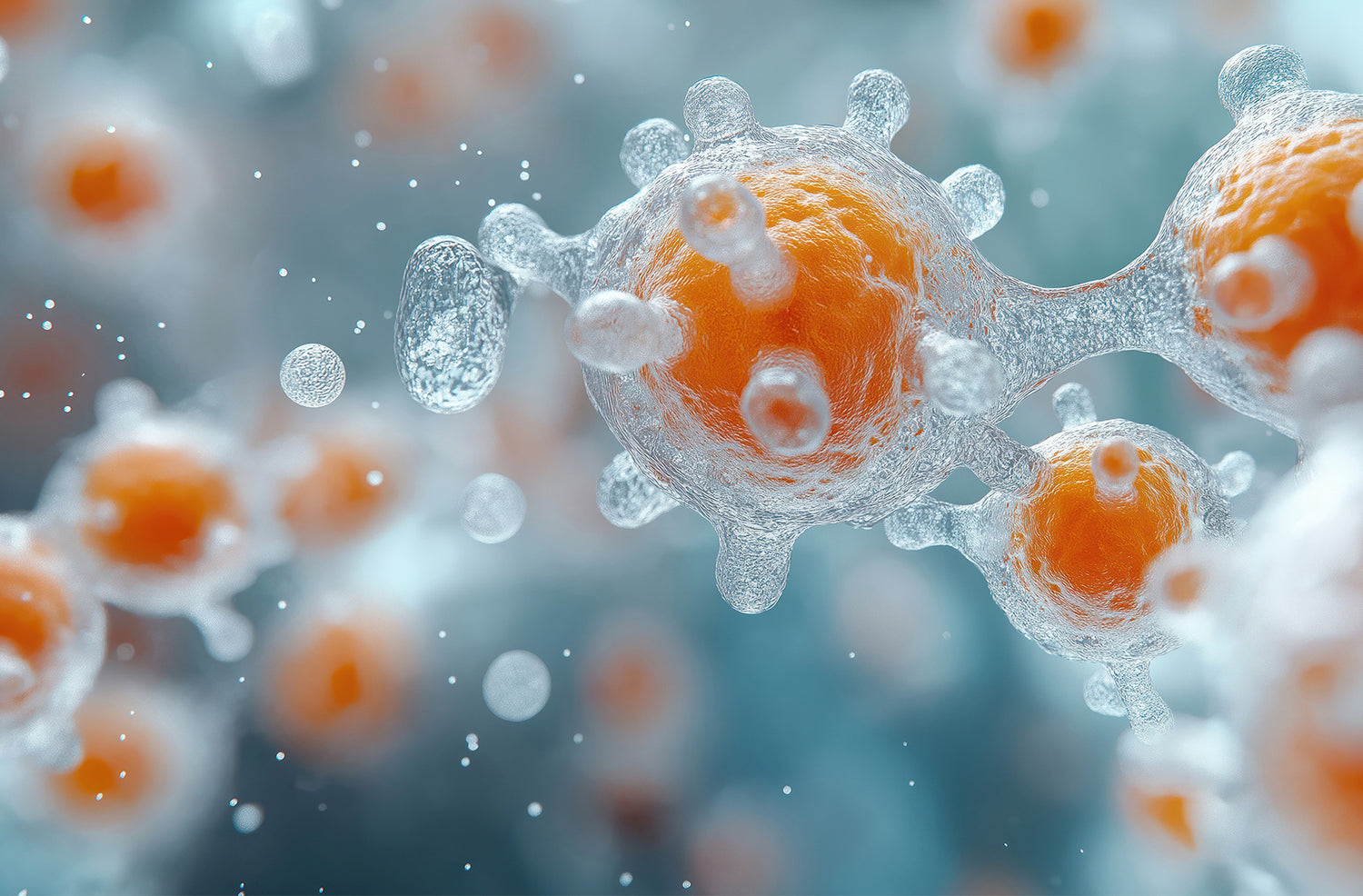 Close-up of antioxidant action on cellular structures — protecting cells from oxidative stress and boosting immunity, inspired by the Amazon power in every Tupan Açaí Brew.