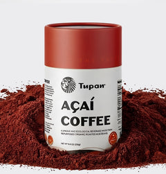 Tupan Açaí Coffee powder made from organic roasted açaí beans, premium Amazonian coffee alternative displayed in a clean studio packshot with rich natural texture.