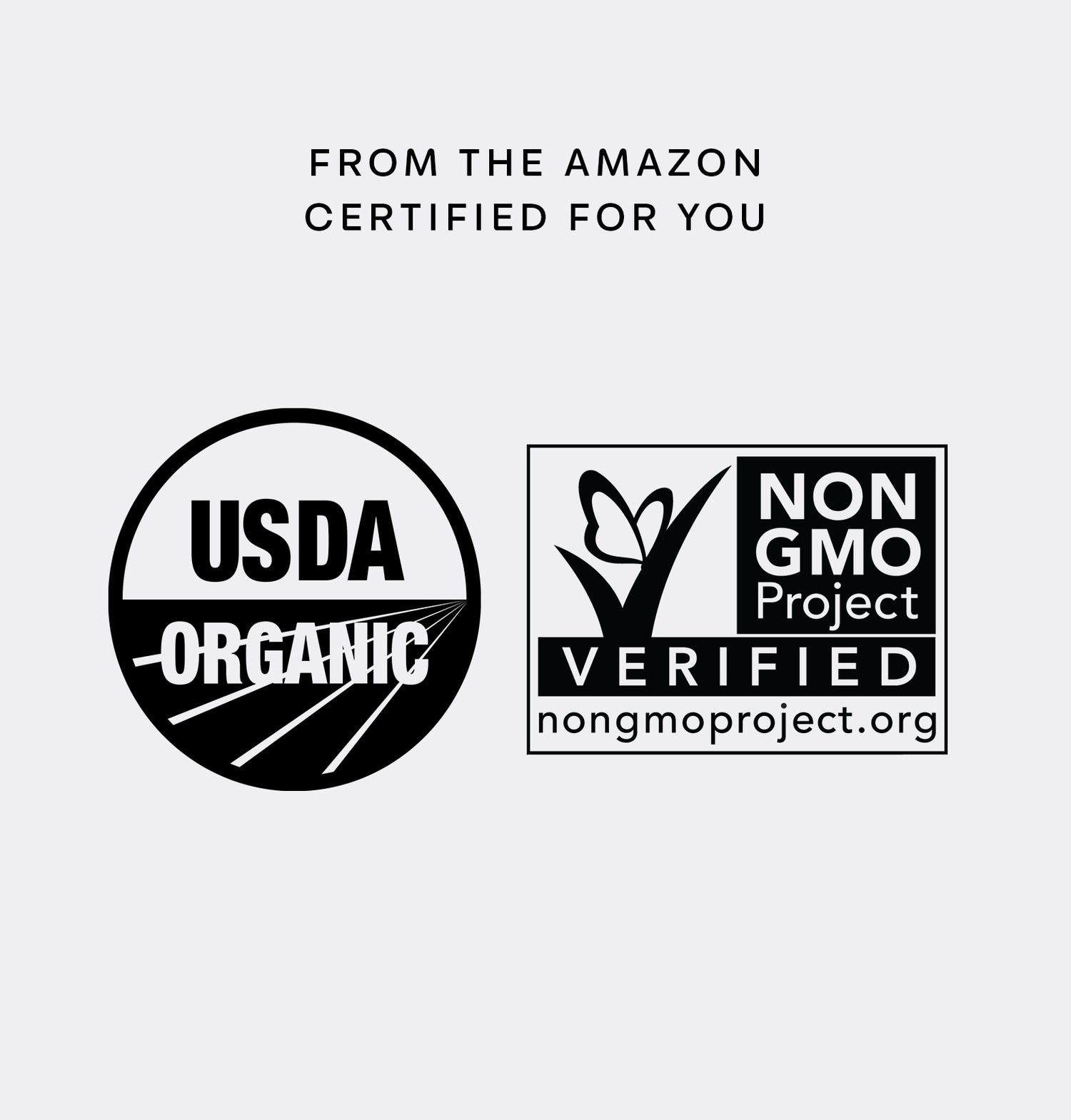 USDA Organic and Non-GMO Project Verified certifications for Tupan Açaí Coffee and Açaí Brews, made from upcycled roasted açaí beans, responsibly sourced in the Amazon and verified from origin to can.