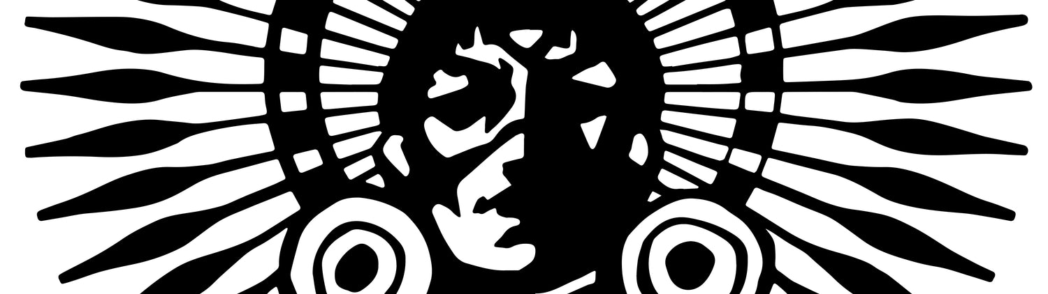 Tribal-style black illustration of a face surrounded by açaí roots, symbolizing the origin and power of Tupan Açaí Coffee.